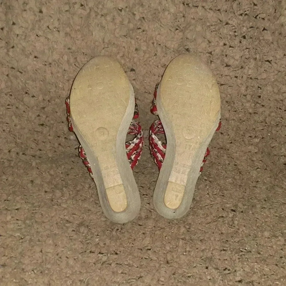 CERUTTI-Italy-Red Patent/Snakeskin Pattern Woven Leather Wedge-Sz 37-Excellent - Picture 7 of 7